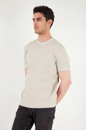 Buratti Pamuklu Bisiklet Yaka Kontrast Şeritli T Shirt Erkek T SHİRT 5904034 TAŞ