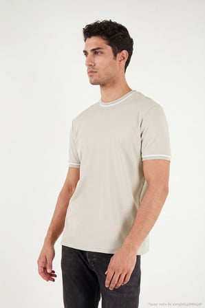 Buratti Pamuklu Bisiklet Yaka Kontrast Şeritli T Shirt Erkek T SHİRT 5904034 TAŞ