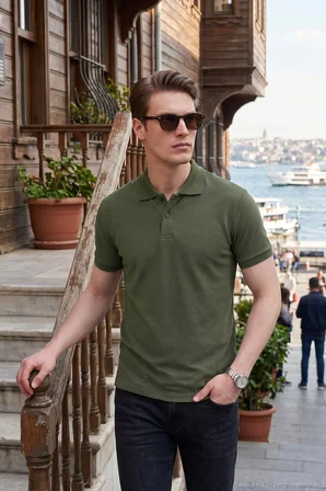 Buratti Pamuklu Kısa Kollu Düğmeli Polo T Shirt Erkek POLO T SHİRT 5904049 HAKİ