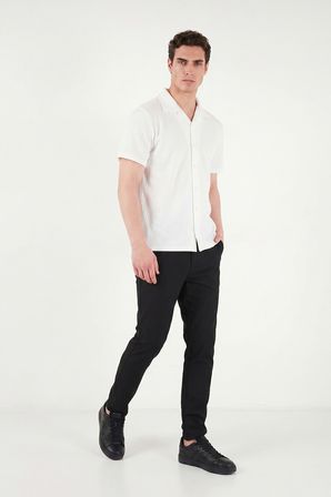 Buratti Pamuk Karışımlı Çizgi Dokulu Regular Fit Kısa Kollu Gömlek Erkek GÖMLEK 5904037 EKRU