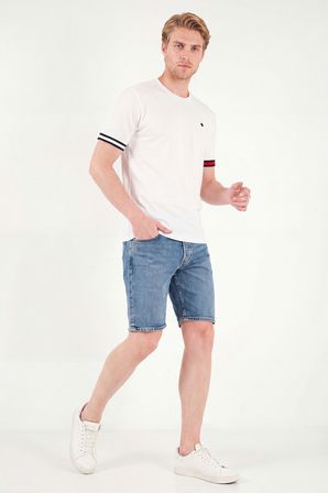 Buratti Bisiklet Yaka Kolları Renkli Şerit Detaylı T Shirt Erkek T SHİRT 5904060 BEYAZ