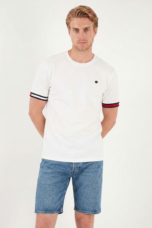 Buratti Bisiklet Yaka Kolları Renkli Şerit Detaylı T Shirt Erkek T SHİRT 5904060 BEYAZ
