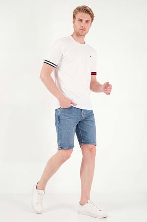 Buratti Bisiklet Yaka Kolları Renkli Şerit Detaylı T Shirt Erkek T SHİRT 5904060 BEYAZ