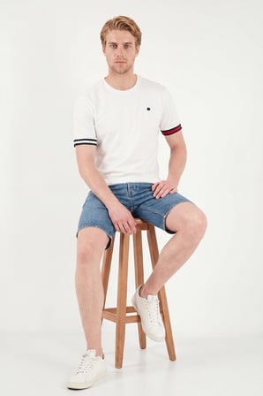 Buratti Bisiklet Yaka Kolları Renkli Şerit Detaylı T Shirt Erkek T SHİRT 5904060 BEYAZ
