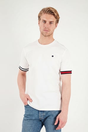 Buratti Bisiklet Yaka Kolları Renkli Şerit Detaylı T Shirt Erkek T SHİRT 5904060 BEYAZ