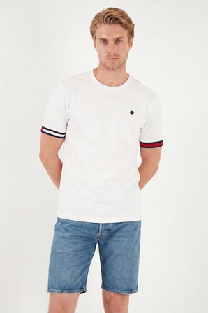 Buratti Bisiklet Yaka Kolları Renkli Şerit Detaylı T Shirt Erkek T SHİRT 5904060 BEYAZ
