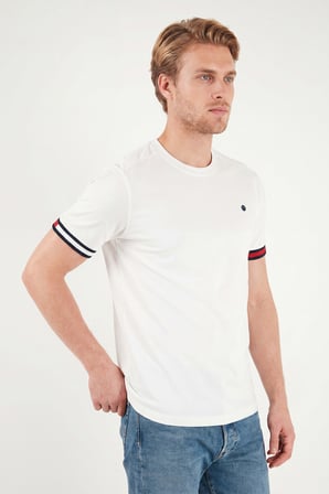 Buratti Bisiklet Yaka Kolları Renkli Şerit Detaylı T Shirt Erkek T SHİRT 5904060 BEYAZ