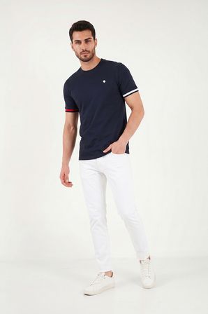 Buratti Bisiklet Yaka Kolları Renkli Şerit Detaylı T Shirt Erkek T SHİRT 5904060 LACİVERT