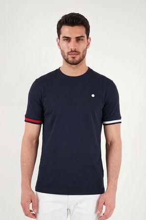 Buratti Bisiklet Yaka Kolları Renkli Şerit Detaylı T Shirt Erkek T SHİRT 5904060 LACİVERT