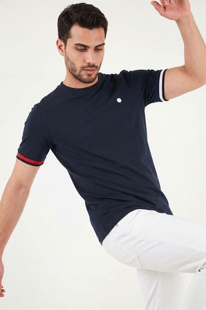 Buratti Bisiklet Yaka Kolları Renkli Şerit Detaylı T Shirt Erkek T SHİRT 5904060 LACİVERT