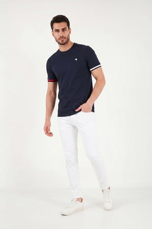 Buratti Bisiklet Yaka Kolları Renkli Şerit Detaylı T Shirt Erkek T SHİRT 5904060 LACİVERT