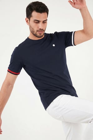 Buratti Bisiklet Yaka Kolları Renkli Şerit Detaylı T Shirt Erkek T SHİRT 5904060 LACİVERT