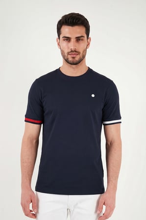 Buratti Bisiklet Yaka Kolları Renkli Şerit Detaylı T Shirt Erkek T SHİRT 5904060 LACİVERT