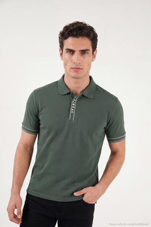 Buratti Pamuklu Regular Fit Yarım Fermuarlı Polo T Shirt Erkek POLO YAKA T SHİRT 5904073 NEFTİ