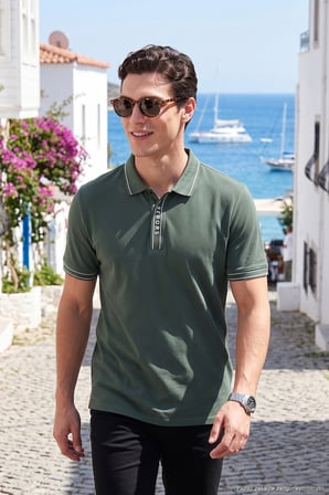 Buratti Pamuklu Regular Fit Yarım Fermuarlı Polo T Shirt Erkek POLO YAKA T SHİRT 5904073 NEFTİ