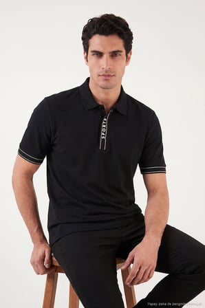 Buratti Pamuklu Regular Fit Yarım Fermuarlı Polo T Shirt Erkek POLO YAKA T SHİRT 5904073 SİYAH