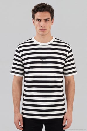 Buratti Çizgili Pamuklu Relaxed Fit Bisiklet Yaka T Shirt Erkek T SHİRT 5904078 SİYAH