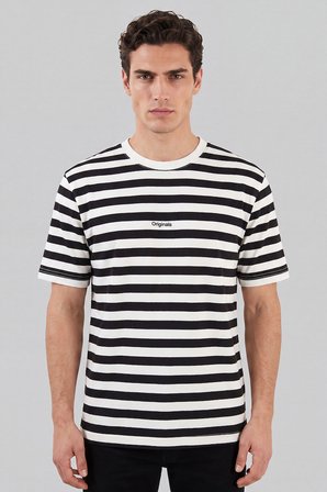 Buratti Çizgili Pamuklu Relaxed Fit Bisiklet Yaka T Shirt Erkek T SHİRT 5904078 SİYAH