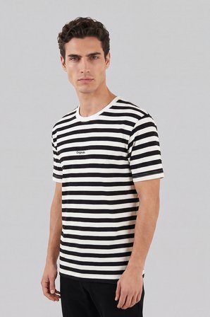 Buratti Çizgili Pamuklu Relaxed Fit Bisiklet Yaka T Shirt Erkek T SHİRT 5904078 SİYAH