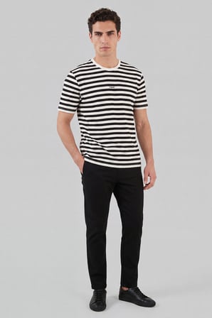 Buratti Çizgili Pamuklu Relaxed Fit Bisiklet Yaka T Shirt Erkek T SHİRT 5904078 SİYAH