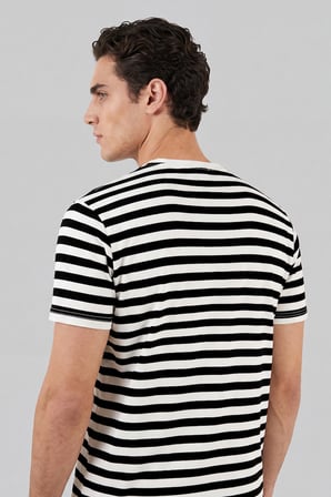 Buratti Çizgili Pamuklu Relaxed Fit Bisiklet Yaka T Shirt Erkek T SHİRT 5904078 SİYAH