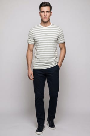 Buratti Çizgili Pamuklu Relaxed Fit Bisiklet Yaka T Shirt Erkek T SHİRT 5904078 ELMA YEŞİLİ