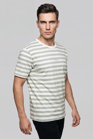 Buratti Çizgili Pamuklu Relaxed Fit Bisiklet Yaka T Shirt Erkek T SHİRT 5904078 ELMA YEŞİLİ