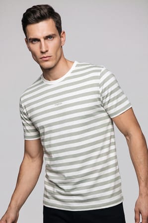 Buratti Çizgili Pamuklu Relaxed Fit Bisiklet Yaka T Shirt Erkek T SHİRT 5904078 ELMA YEŞİLİ