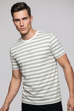 Buratti Çizgili Pamuklu Relaxed Fit Bisiklet Yaka T Shirt Erkek T SHİRT 5904078 ELMA YEŞİLİ