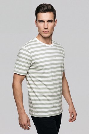 Buratti Çizgili Pamuklu Relaxed Fit Bisiklet Yaka T Shirt Erkek T SHİRT 5904078 ELMA YEŞİLİ