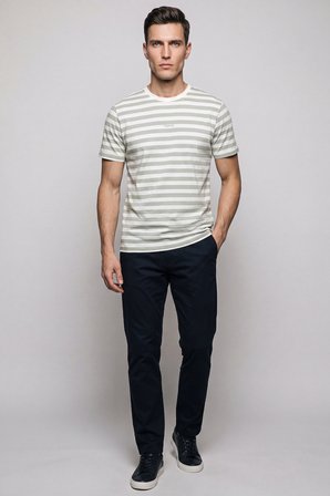 Buratti Çizgili Pamuklu Relaxed Fit Bisiklet Yaka T Shirt Erkek T SHİRT 5904078 ELMA YEŞİLİ