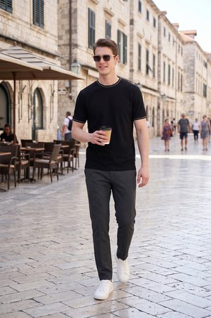 Buratti Pamuklu Regular Fit Şerit Detaylı T Shirt Erkek T SHİRT 5904089 SİYAH