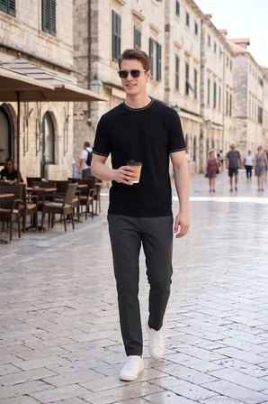 Buratti Pamuklu Regular Fit Şerit Detaylı T Shirt Erkek T SHİRT 5904089 SİYAH