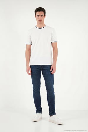 Buratti Pamuklu Regular Fit Şerit Detaylı T Shirt Erkek T SHİRT 5904089 BEYAZ