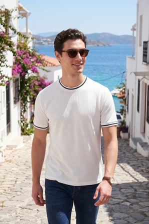 Buratti Pamuklu Regular Fit Şerit Detaylı T Shirt Erkek T SHİRT 5904089 BEYAZ