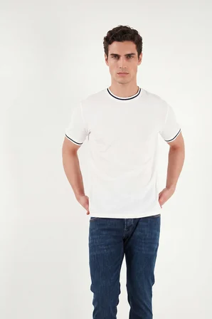 Buratti Pamuklu Regular Fit Şerit Detaylı T Shirt Erkek T SHİRT 5904089 BEYAZ