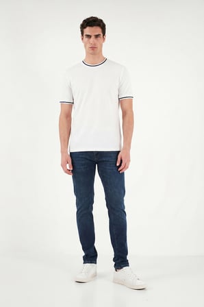 Buratti Pamuklu Regular Fit Şerit Detaylı T Shirt Erkek T SHİRT 5904089 BEYAZ