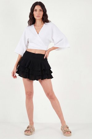 Lela Pamuklu Regular Fit Fırfırlı Mini Müslin Şort Etek Bayan ETEK 5866662 SİYAH