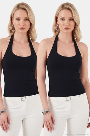 Lela Slim Fit Halter Yaka Sırt Dekolteli İkili Paket Bluz Bayan BLUZ 5866664