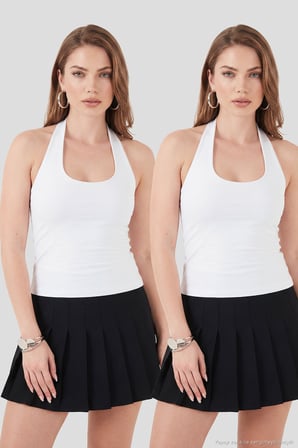Lela Slim Fit Halter Yaka Sırt Dekolteli İkili Paket Bluz Bayan BLUZ 5866664