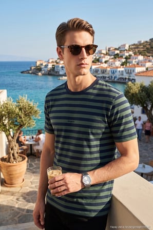 Buratti Çizgili Pamuklu Relaxed Fit Bisiklet Yaka T Shirt Erkek T SHİRT 5904078 NEFTİ-LACİVERT