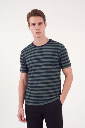 Buratti Çizgili Pamuklu Relaxed Fit Bisiklet Yaka T Shirt Erkek T SHİRT 5904078 NEFTİ-LACİVERT
