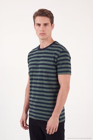 Buratti Çizgili Pamuklu Relaxed Fit Bisiklet Yaka T Shirt Erkek T SHİRT 5904078 NEFTİ-LACİVERT