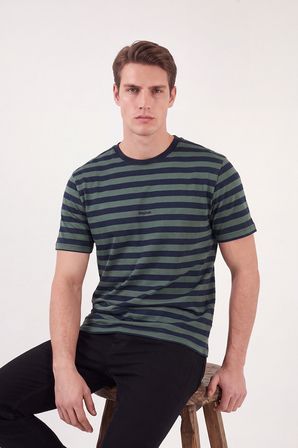 Buratti Çizgili Pamuklu Relaxed Fit Bisiklet Yaka T Shirt Erkek T SHİRT 5904078 NEFTİ-LACİVERT