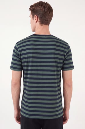Buratti Çizgili Pamuklu Relaxed Fit Bisiklet Yaka T Shirt Erkek T SHİRT 5904078 NEFTİ-LACİVERT