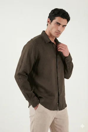 Buratti Pamuklu Regular Fit Klasik Yaka Uzun Kollu % 100 Keten Gömlek Erkek GÖMLEK CF26S1210000