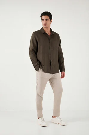 Buratti Pamuklu Regular Fit Klasik Yaka Uzun Kollu % 100 Keten Gömlek Erkek GÖMLEK CF26S1210000