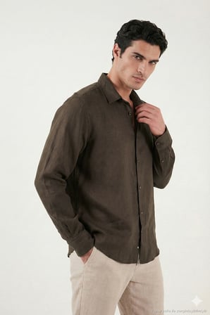 Buratti Pamuklu Regular Fit Klasik Yaka Uzun Kollu % 100 Keten Gömlek Erkek GÖMLEK CF26S1210000