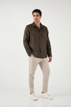 Buratti Pamuklu Regular Fit Klasik Yaka Uzun Kollu % 100 Keten Gömlek Erkek GÖMLEK CF26S1210000
