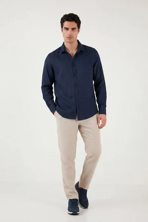 Buratti Pamuklu Regular Fit Klasik Yaka Uzun Kollu % 100 Keten Gömlek Erkek GÖMLEK CF26S1210000